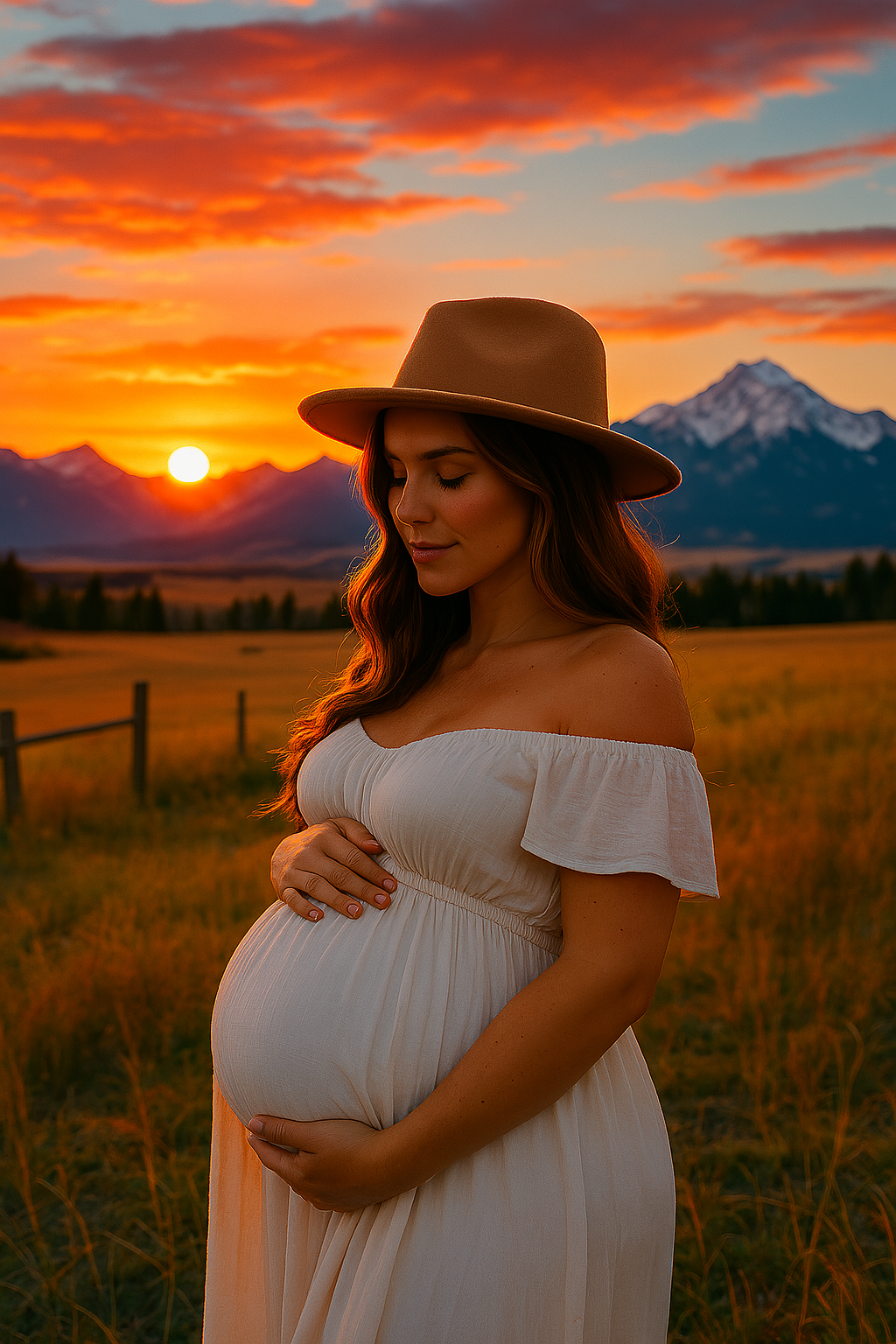 Expecting mother in golden light